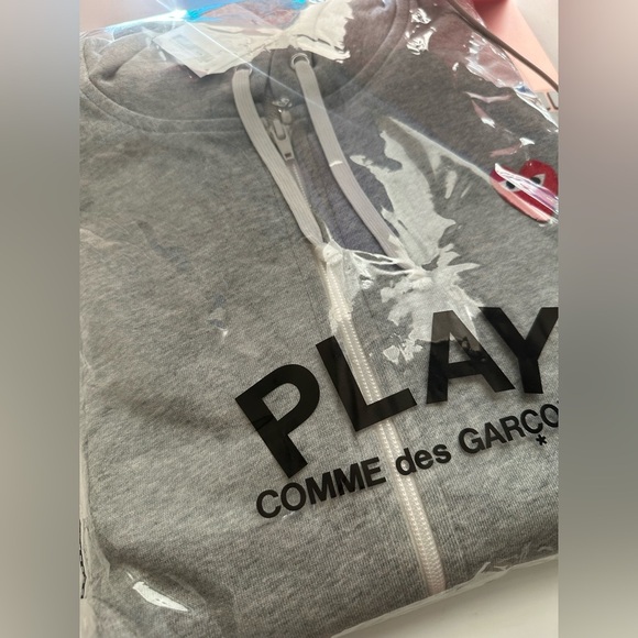 COMME DES GARCONS PLAY GRAY FULL ZIP HOODIE WITH RED HEART SIZE EXTRA LARGE - Picture 12 of 15
